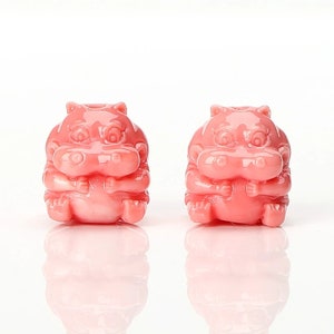 Vendita all'ingrosso! 1 paio di perline per orecchini fatti a mano a forma di ippopotamo in conchiglia rosa, 14x13x12 mm, 3,9 g BK032
