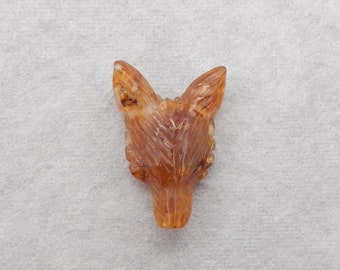 Handmade Carved Gold Rutilated Quartz Wolf Head Gemstone Pendant Bead, Popular Animal Pendant, 25x18x9mm, 3.8g - E19336