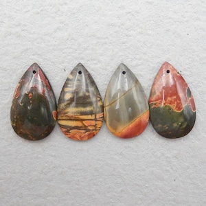 On Sale! 4PCS Beautiful Natural Multi-Color Picasso Jasper Gemstone Pendant Beads Set, Colorful Charm Beads, 25x15x5mm, 9.7g - E22278