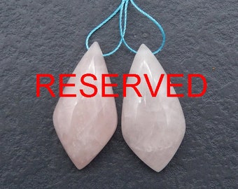 RESERVED FOR Brittany! (2024-5-19) 2PCS Natural Rose Quartz Gemstone Pendant Beads, Drilled Flatback Pendants, 38x19x8mm, 15.3g - E18576