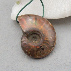Natural Flash Ammonite Fossil Gemstone Pendant Bead, Drilled Gemstone Pendant, Handmade Jewelry, 39x31x13mm, 21g - SS2496