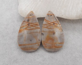 Natural Picasso Jasper Teardrop Gemstone Earring Beads For Jewelry DIY Making, Handmade Earrings, 32x18x4mm, 8.2g - E18602