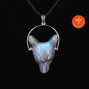 Populär smyckesgåva! 925 Silver Naturlig Handskuren Labradorit Varghuvudhänge, Moderiktigt Hänge Till Halsband, 23x18x8mm, 5.3g - J0188