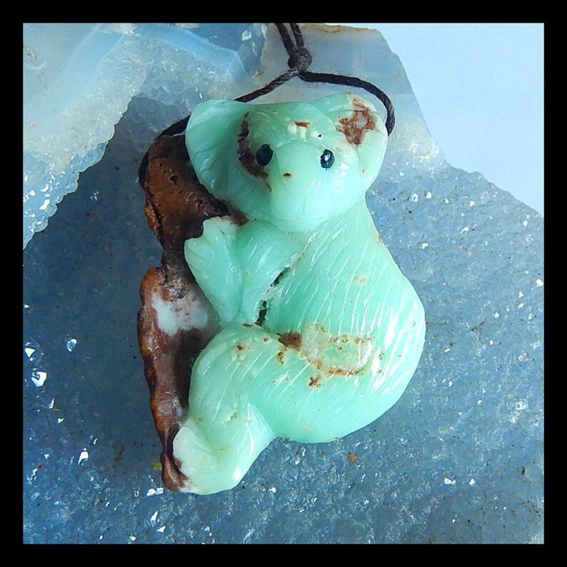 Handmade Carved Chrysoprase Gemstone Pendant 42x31x14mm,16.5g Cp1636