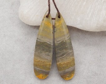 New, Natural Bumble Bee Stone Teardrop Gemstone Earring Beads, Matched Gemstone Earring Pair, 39x11x4mm, 4.9g - E17547