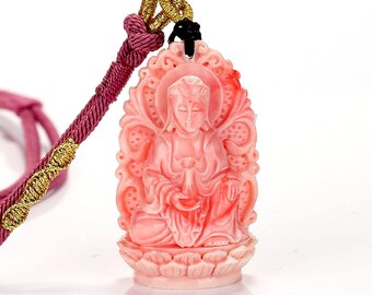 Wholesale! Pink Conch Shell (Made Of Powder Of Shell, Color Is Enhanced ) Buddha Pendant Bead, 47x28x14mm, 12.6g