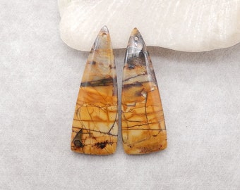 Natural Multi-Color Picasso Jasper Gemstone Earring Beads, Drilled Earring Pair For Jewelry DIY Making, 40x14x4mm, 7.7g - E16527