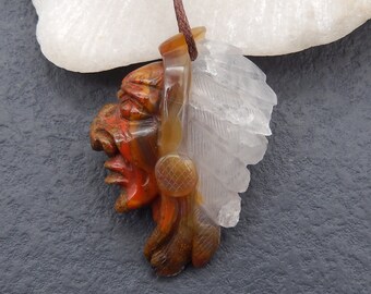 Colgante de cabeza de indio tallada en ágata roja natural de los Estados Guerreros, pieza única para diseño de joyería, 45 x 31 x 10 mm, 14,6 g - SS3211