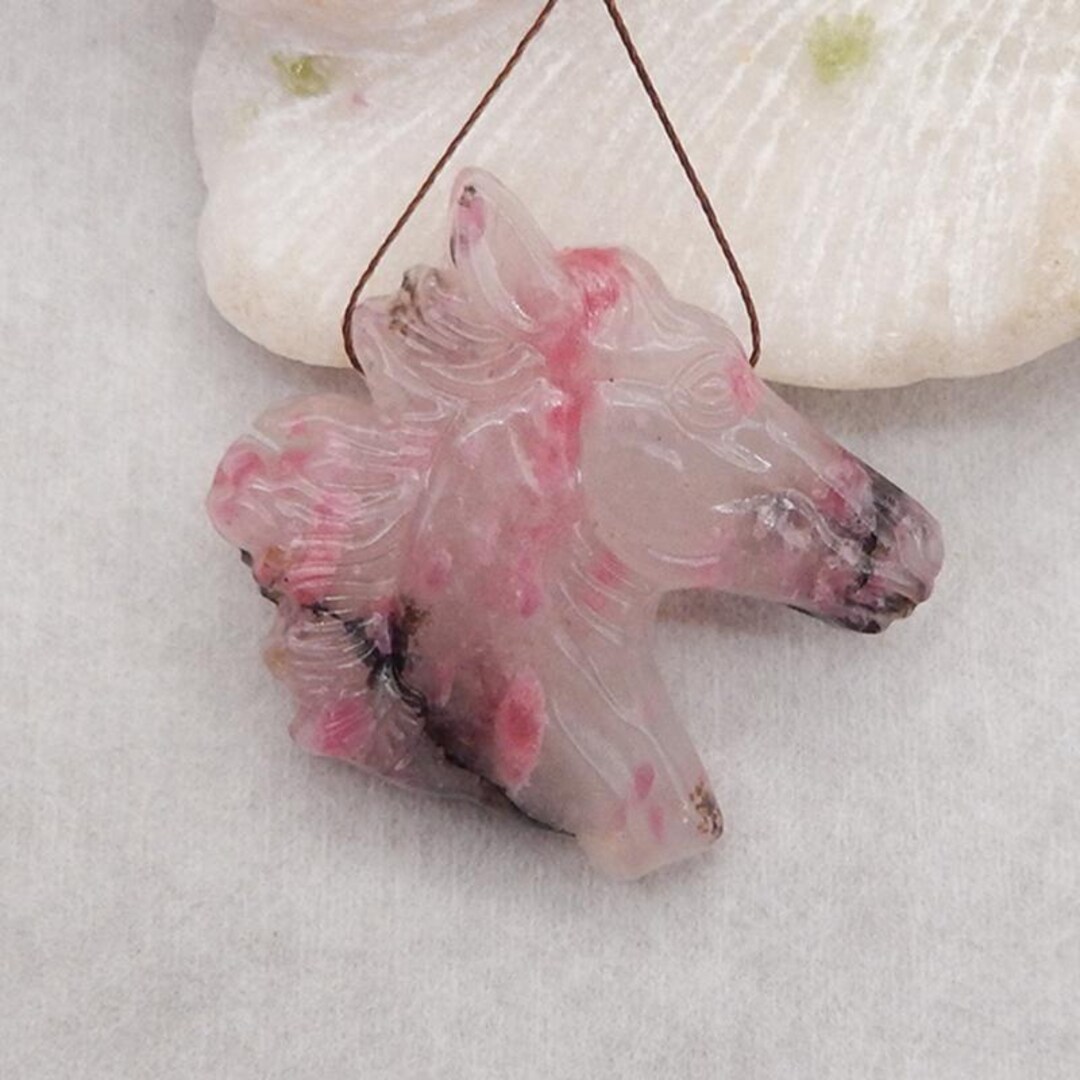 New Carved African Rhodonite Horse Head Gemstone Pendant Bead, Drilled ...