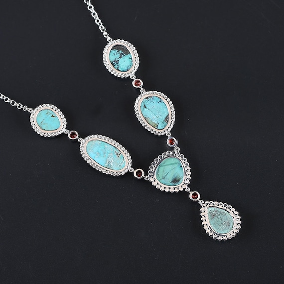 Sterling Silver 925 Beautiful Natural Gemstone Turquoise Necklace