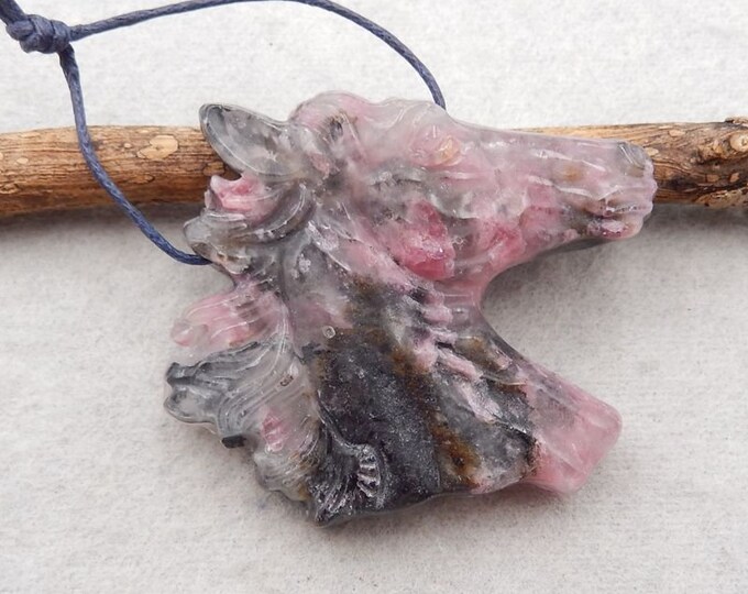 New! Carved African Rhodonite Horse Head Gemstone Pendant Bead, Drilled ...