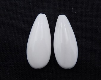 Natural White Agate Gemstone Earring Beads (Drilled from top to bottom), Unique Earring Pair, 30x13x7mm, 8g - E14204