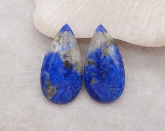 Natural Lapis Lazuli Fashion Women Gemstone Earring Beads, Drilled Flatback Gemstone Earring Pair, 30x16x5mm, 6.4g - E18815