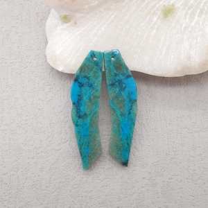 Orecchini con perline di crisocolla naturale (lato ruvido), orecchini con pietra forata, regalo di gioielli con pietre preziose, 40x10x3 mm, 4,6 g - E29128