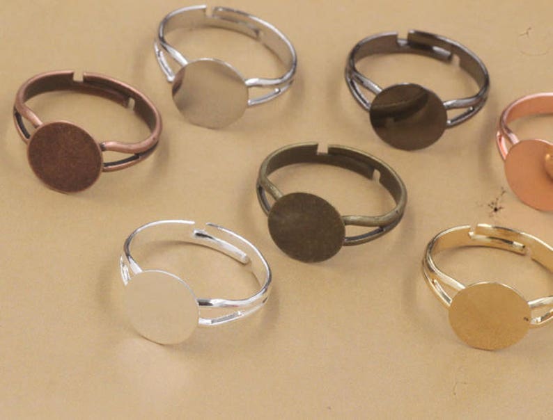 Hot Sale!!10pcs Adjustable Ring Blank with 6mm 8mm 10mm 12mm Base Setting Glass Domes Ring Settings Round Ring Blanks