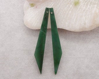 Natural Stone Africa Jade Long Dangle Gemstone Earring Beads, Drilled Earring Pair For Earrings Making, 53x8x3mm, 4.5g - E17633