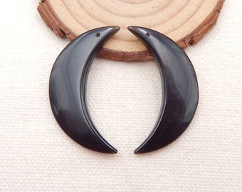 Hot Sales!Natural Obsidian Gemstone Moon Shape Earring Beads,For Women Jewelry Making DIY,39x12x4mm,7g wu