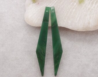 Natural Stone Africa Jade Long Dangle Gemstone Earring Beads, Drilled Earring Pair For Earrings Making, 53x7x3mm, 3.9g - E17637