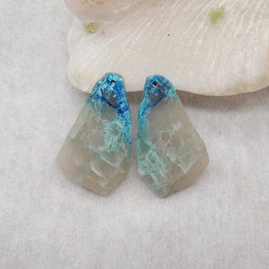Orecchini con perline di crisocolla naturale (lato ruvido), orecchini con pietra forata, regalo di gioielli con pietre preziose, 34x20x3 mm, 7,8 g - E29124