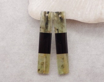 Popular Earring Pair, Natural Green Kyanite And Labradorite Intarsia Gemstone Earring Beads, 42x8x4mm, 6.4g - SS3220