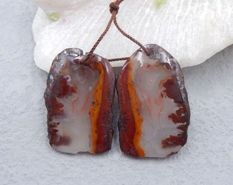 Nugget (Rough Sides) Warring States Red Agate Gemstone Earring Pair, Gemstone For Jewelry DIY Making, 36x23x5mm, 15.3g - E14869