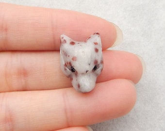 Hand Carved Natural Stone Red Dot Jasper Gemstone Panther Pendant Bead, Popular Animal Pendant, 21x15x10mm, 4g - E19320