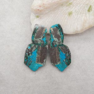 Orecchini con perline di crisocolla naturale (lato grezzo), orecchini con pietra forata, regalo di gioielli con pietre preziose, 50x24x3 mm, 14,5 g - E28875