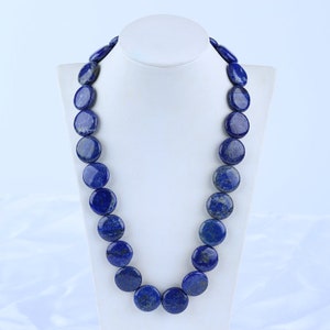 Natural Stone Strand, Natural Lapis Lazuli Round Flat Beads Necklace, Lapis Lazuli Beads, Gem Beads Wholesale, 20x7mm, 52cm, 130g - JJ219