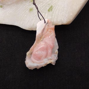 Carved Natural Druys Pink Opal Wolf Gemstone Pendant Bead, Popular Stone Animal Pendant For Handmade Necklace, 50x35x22mm, 20.4g - BTF520
