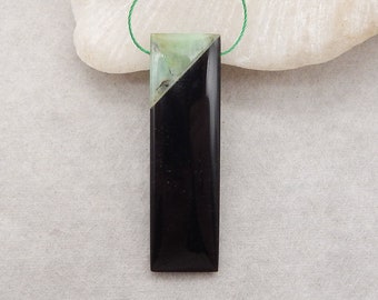 Natural Chrysocolla And Obsidian Intarsia Gemstone Pendant Bead, Side drilled Pendant For Neckalce, 50x15x6mm, 8.2g - E19041