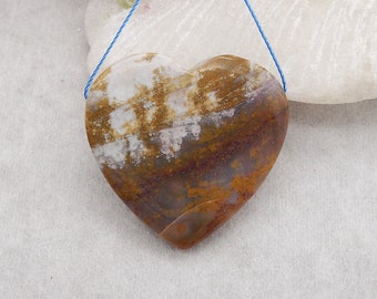 Unique Natural Ocean Jasper Heart Shape Gemstone Pendant Bead, Side Drilled Pendant For Jewelry DIY Making, 35x8mm, 14.2g - E19087