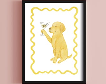 Labrador Retriever with Martini Wall Art | Funny Dog Drinking Print | Instant Download | Digital Pet Bar Decor | Pup With Cocktail