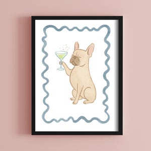 Frenchie with Martini Wall Art | Funny Dog Drinking Print | Instant Download | Digital Pet Bar Decor | Pup With Cocktail | French Bulldog