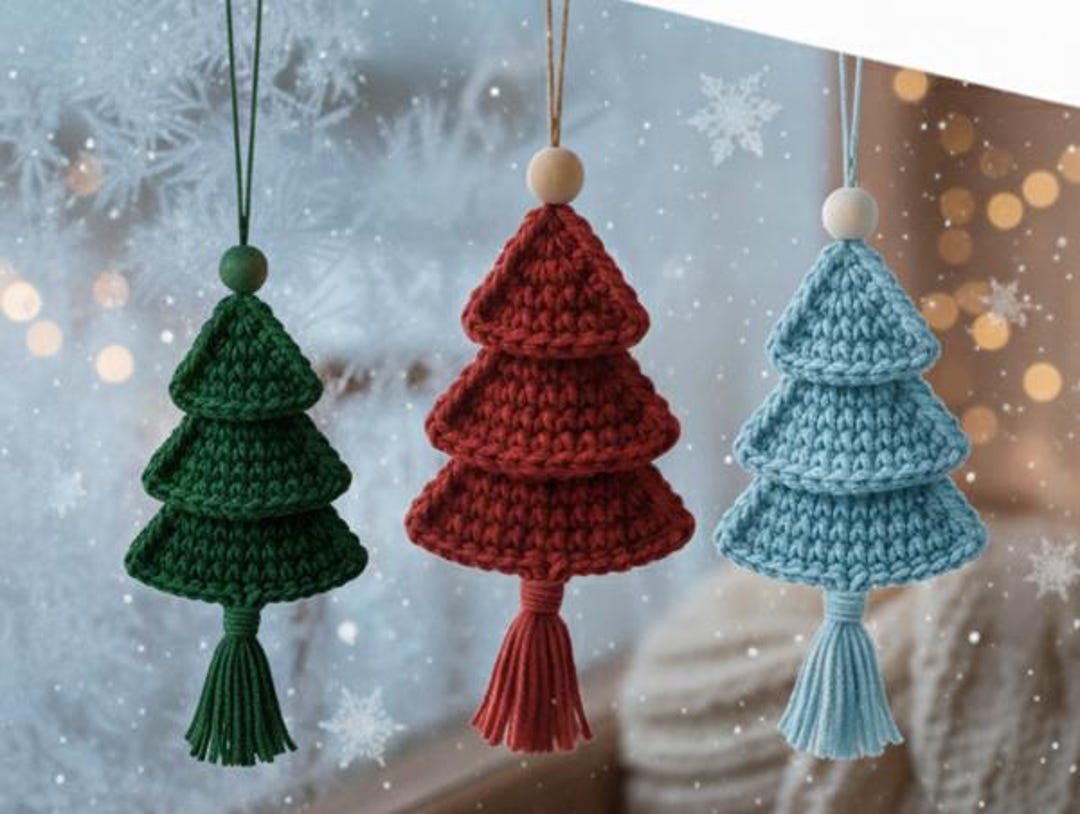 Crochet Christmas Tree Ornament Pattern, Easy Farmhouse Decor (PDF ...