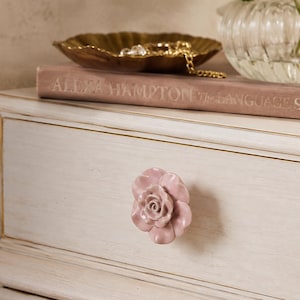 Pink Rose Drawer Knob Ceramic Floral Cabinet Pull Furniture Hardware Dresser Knob Nursery Decor DIY Furniture Upgrade Vanity Accent Cottage