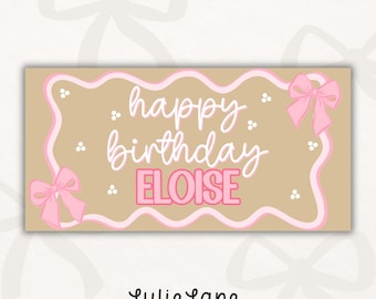 Coquette Bows Happy Birthday Painted Banner Template