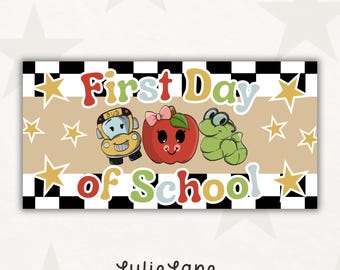 First Day of School | Back to School | Checkered Stars | Painted Banner Template