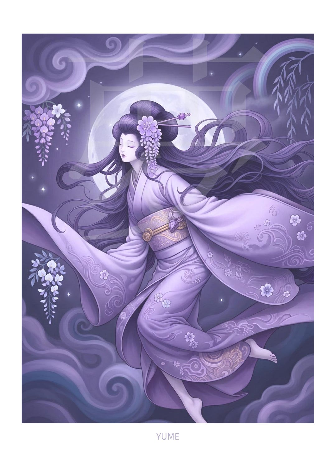 Moon Goddess Wall Art, Japanese Kimono Fantasy Print, Celestial ...