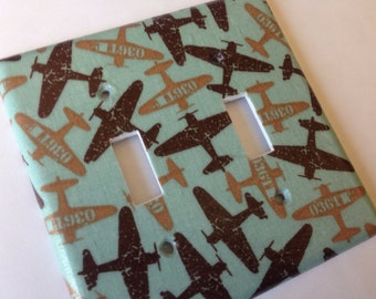 Retro Airplane Light Switch Plate, Plane Nursery Decor