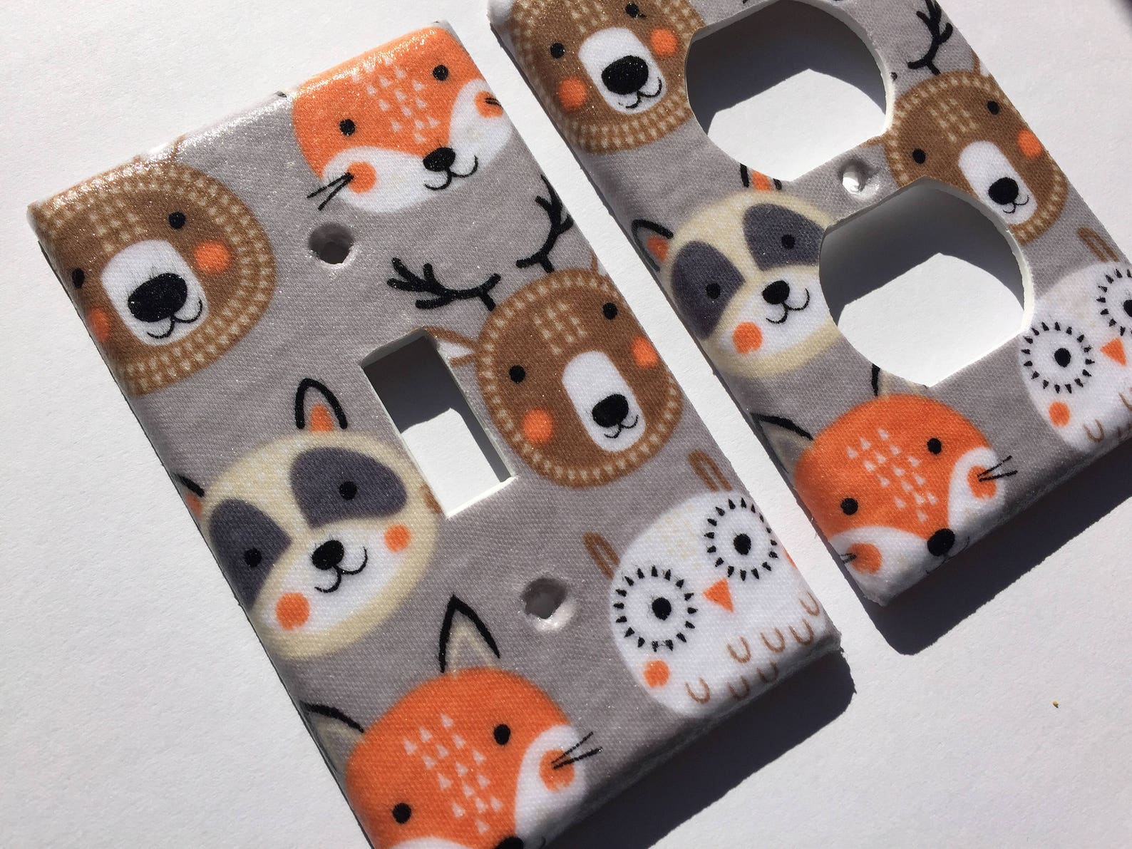 Woodland Animals Single Light Switch Plate Gray Nursery Etsy