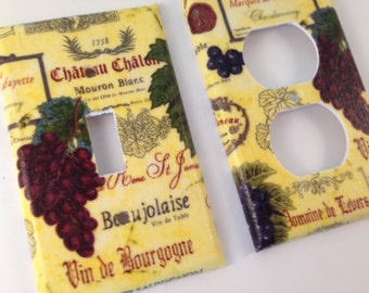 French Wine grapes Single LIght Switch Cover / Italian Home Decor / Wine Decor / Kitchen Decor / Tuscan Kitchen / Wine Kitchen / Wine Gifts