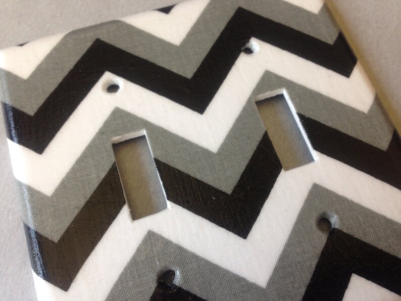 Black White and Gray Chevron Striped Double Light Switch Plate Etsy