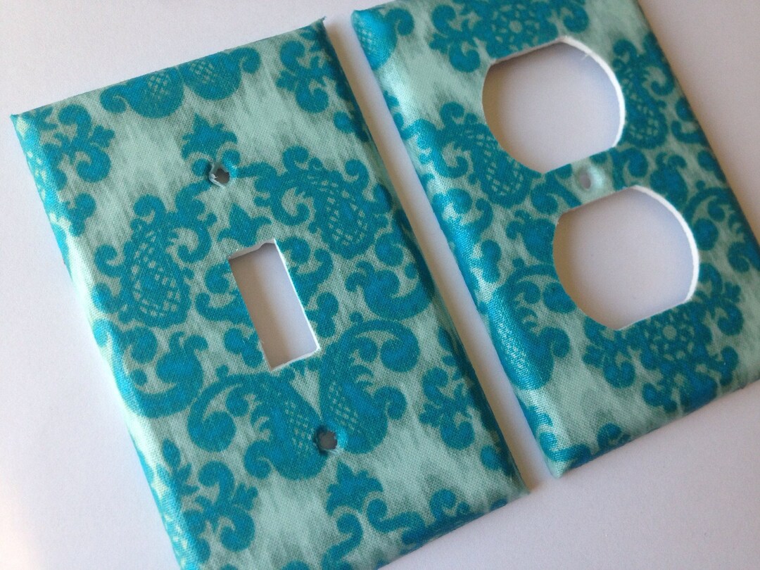 Teal Damask Single Light Switch Plate Set / Aqua Room Decor / Teal Home ...