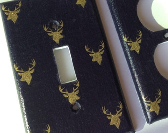 Gold Navy Blue Deer Light Switch Cover / Gold Nursery Decor / Navy Decor/ Gold Decor / Antler Decor / Gold and Navy Decor / Deer Decor /