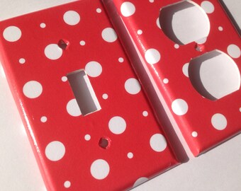 Red and White Polka Dot Single Light Switch Plate Cover / Minnie Nursery Decor / Minnie Bathroom / Minnie Bedroom / Red White Nursery