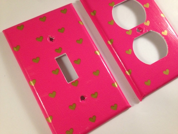 Hot Pink Gold Metallic Heart Single Light Switch Plate Cover Gold Home Decor Gold Bedroom Decor Gold Nursery Pink Gold Nursery Decor