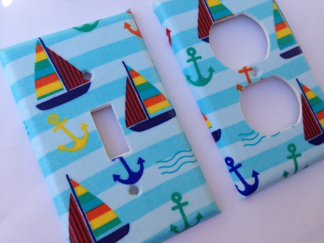 Blue Sail Boat and Anchors Light Switch Plate Cover / Nautical Etsy