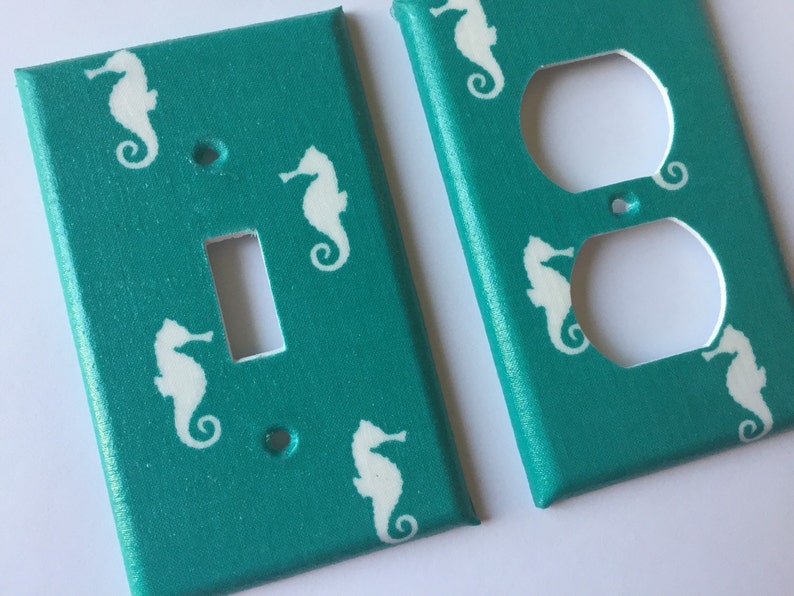 Teal White Seahorse Light Switch Cover Anchor Bedroom Decor Nautical Nursery Nautical Bathroom Teal Nautical Decor Seahorse Decor