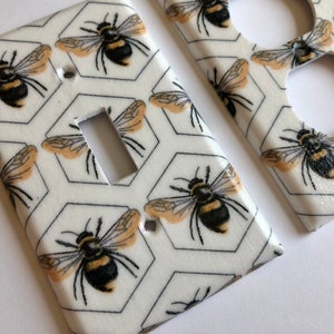 Honey Bee Single Light Switch Plate Cover  Bumblebee Decor Nursery Baby Shower Gift  Yellow Black Bathroom Bedroom Queen Decor Beehive