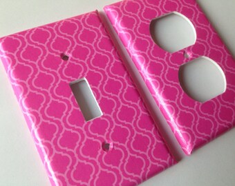 Pink Quatrefoil Single Light Switch Plate Cover - Moroccan Trellis Decor